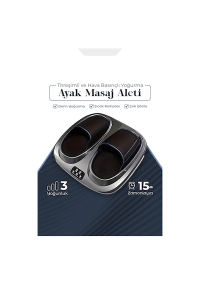 Isı Ve Titreşimli - Hava Sıkıştırmalı - Yoğurmalı Ayak  Masaj Aleti Siyah