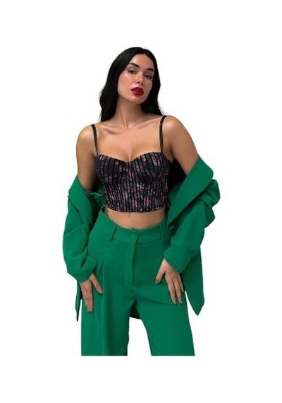 Onsekiz18shop Destekli Güllü Ten Rengi Çiçek Baskılı Büstiyer Takım Siyah