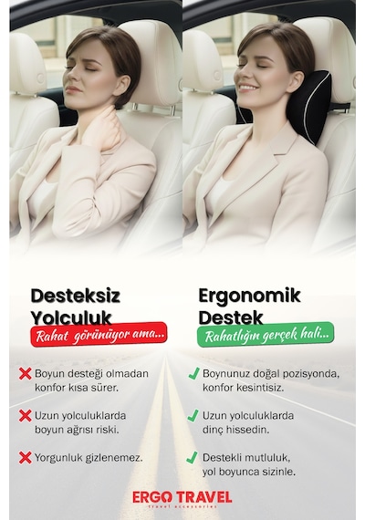 Viscofoam Carfort Büyük Visco Araç Boyun Yastığı – Ortopedik Oto Koltuk Boyun Desteği Siyah - Ergo  Travel