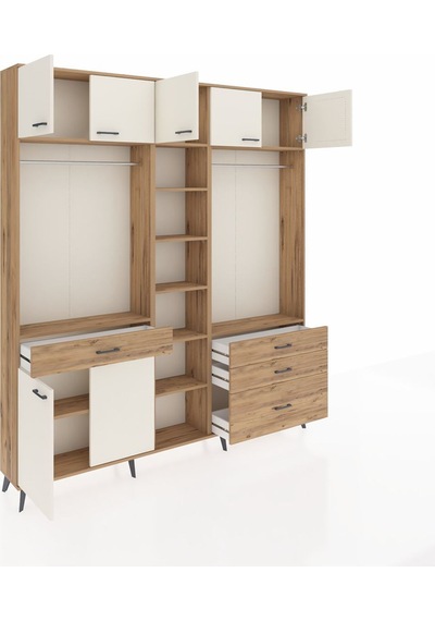 Arges Dolap 11 Raflı 4 Çekmeceli 2 Askılı 220x30x243 Çam-aytaşı/çam Aytası/atlas Çam