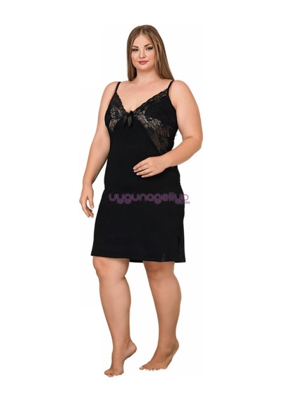 Lady Siyah Renk Askılı Kol 8893 2xl - 3xl - 4xl Battal Büyük Beden Tunik Gecelik
