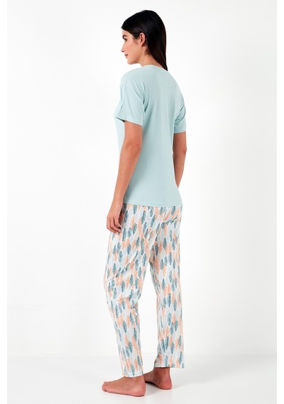 Lela Regular Fit Bisiklet Yaka Kısa Kollu Bayan Pijama Takımı 65770105 Mint