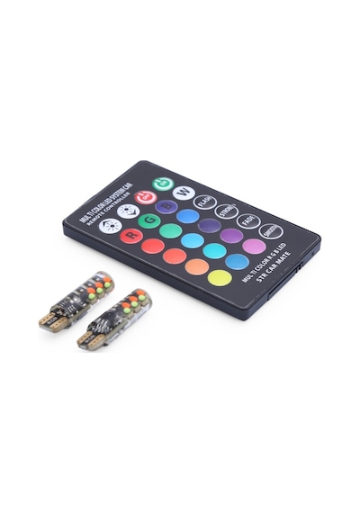 Kumandalı Çakarlı T10 Araç Park Ampulü 18 Led Rgb Park Stop Çakar Lamba Ampül