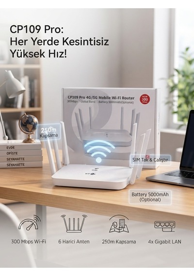 Metaforce 4g/5g Sım Kartlı Mobil Wi-fi Router - 300 Mbps 6 Antenli Kablosuz İnternet Dağıtıcı Cp109 Pro Metaforce 4g/5g Sım Kartlı Mobil Wi-fi Router - 300 Mbps 6 Antenli Kablosuz İnternet Dağıtıcı Cp109 Pro