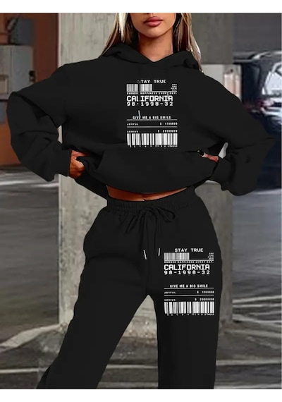 Code California Baskılı Kapüşonlu Sweatshirt Ve Eşofman Altı Eşofman Takımı Siyah Siyah Code California Baskılı Kapüşonlu Sweatshirt Ve Eşofman Altı Eşofman Takımı Siyah Siyah