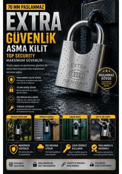 70 Mm Paslanmaz Asma Kilit 4 Anahtarlı Çelik Güvenlik Kilidi Dış Mekan Bahçe Depo Garaj Çit Kapısı İçin Kesilmeye Ve Delinmeye Karşı Ekstra Dayanıklı