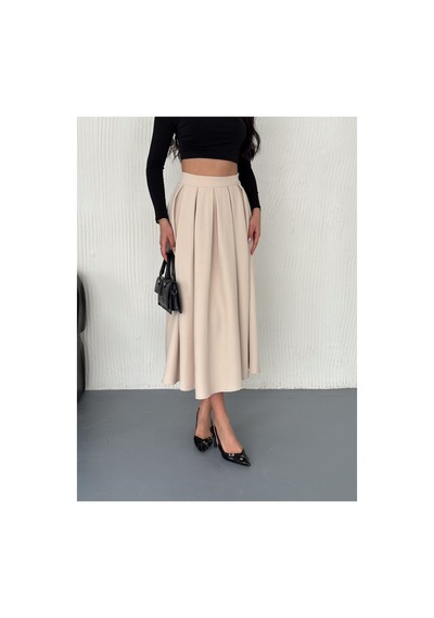 Winmoda34 Tesettür Dabıl Kumaş Pileli 91 Cm Tam Boy Uzun Etek Bej