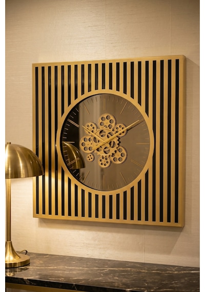 Dekoratif Çarklı Duvar Saati - 64 Cm Gold/siyah