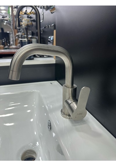 Fleko İnox Yüksek Kuğu Lavabo Bataryası Mat Krom Inox