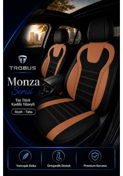 Tofaş Kuş 1993+ Uyumlu Monza Serisi Siyah Taba Oto Koltuk Kılıfı