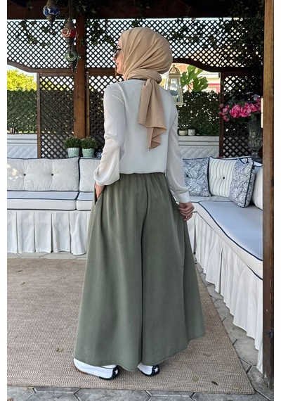Rabia Şamlı Vera Etekli Pantolon Yeşil Normal