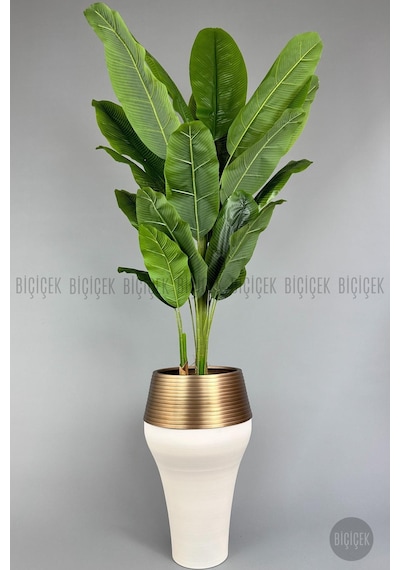 Biçiçek Yapay Starli̇ce 230 Cm Bambu Gövdeli̇ 22 Yapraklı Krem Gold Cleopatra Saksıda