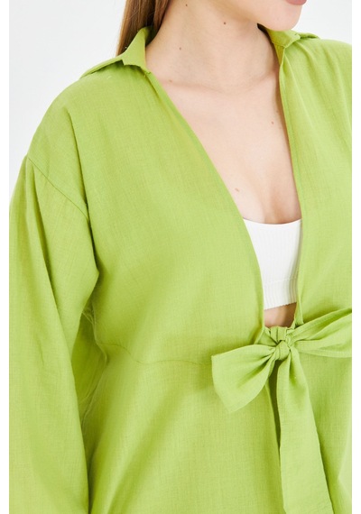 Armonika Kadın Yağ Yeşili Önden Bağlamalı İnce Keten Kumaş Midi Boy Kimono Gömlek Arm-24y001081 Yeşil Armonika Kadın Yağ Yeşili Önden Bağlamalı İnce Keten Kumaş Midi Boy Kimono Gömlek Arm-24y001081 Yeşil