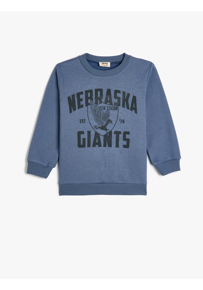 Koton Slogan Baskılı Uzun Kollu Bisiklet Yaka Sweatshirt Mavi 5wkb10613tk Mavi