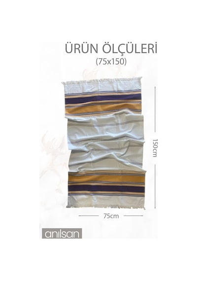 Mavi Sarı Çizgili Plaj Havlusu %100 Pamuk 75x150 Beyaz - Mavi