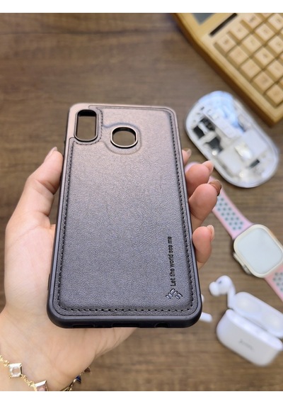 Samsung Galaxy A20 / A30 Uyumlu Premium Deri Dokulu Darbelere Karşı Dayanıklı Nazal Silikon Kılıf Siyah