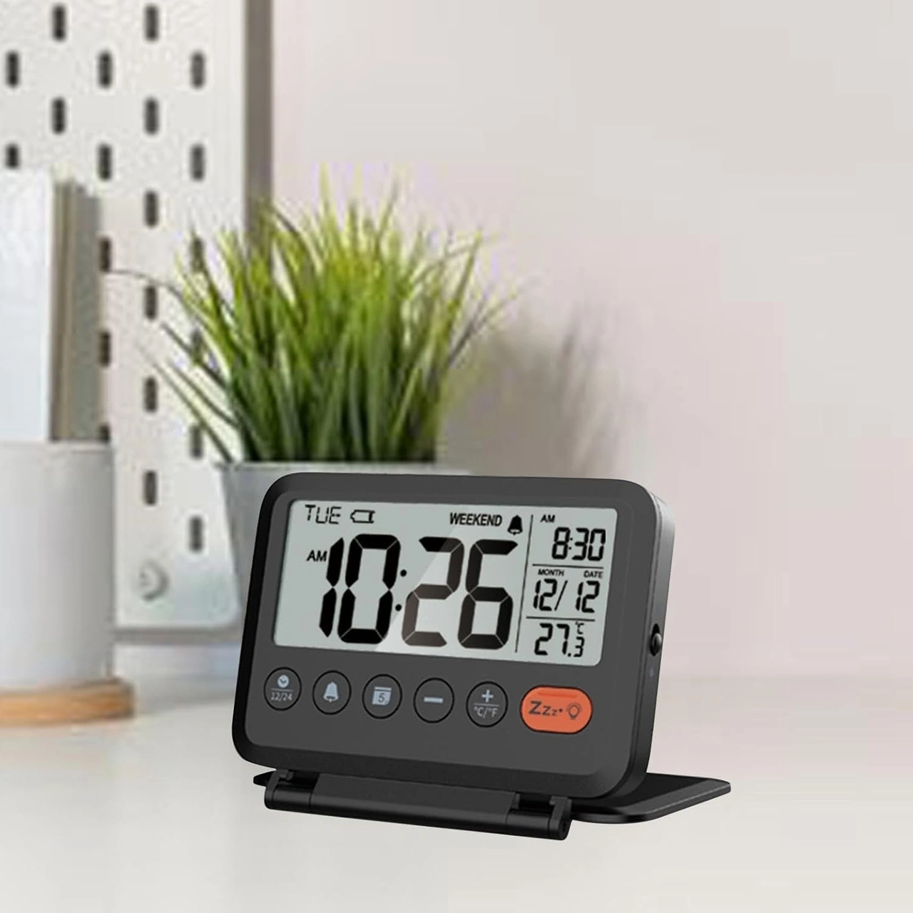 Hymark Lcd Katlanır 10x8cm Dijital Masa Saati Çalar Saat Takvim Sıcaklık Led Pilli Seyahat Ofis Ev Siyah