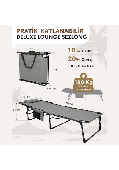 Kingcamp Magnolia B20 Premium 7 Kademeli Katlanır Dolgulu Şezlong Grey Gri