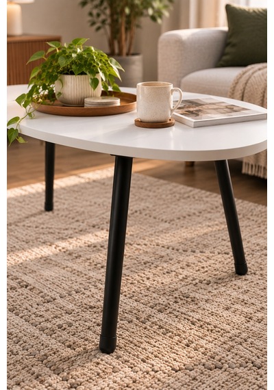 Sulorahome Metal Ayaklı Oval Beyaz Orta Sehpa