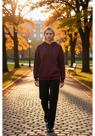 Benerly Kadın Kapüşonlu Düşük Kol Oversize Sweatshirt Fonksiyonel Dayanık Mürdüm