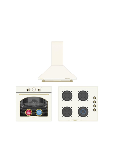 Simfer 9 Fonksiyon Retro Bej 3'lü Ankastre Set (8218 Fırın + 3326 Ocak + 8716 Davlumbaz)