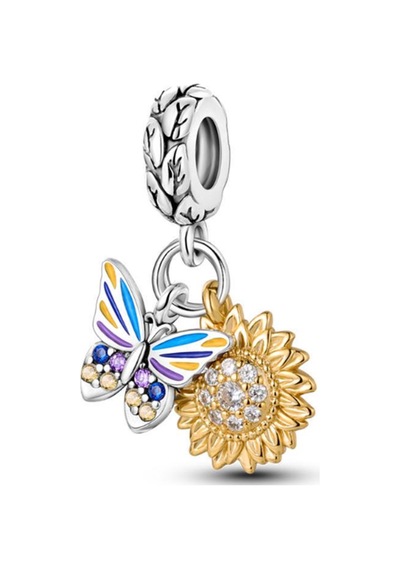 Güneş Ve Kelebek Sallantılı Gümüş Charm