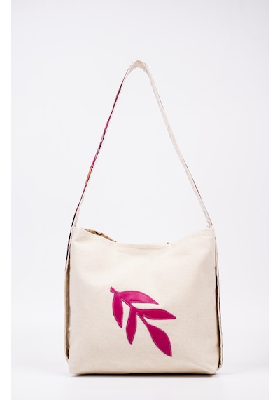 Fabric Craft Bag Omuz Çanta Kanvas Motifli Krem - Pembe
