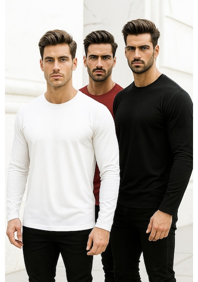 Rich Erkek Siyah-beyaz-kırmızı 3'lü Paket Basic Uzun Kollu Body Siyah-beyaz-kırmızı