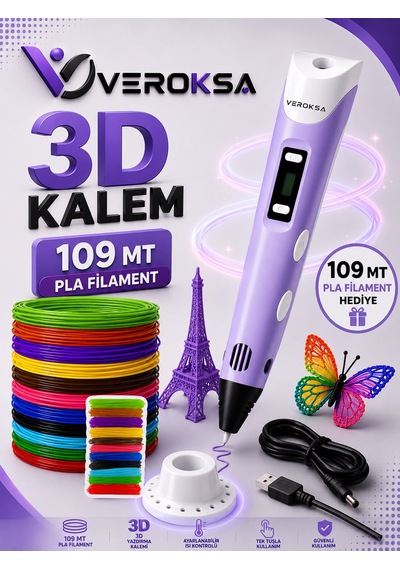 3d Kalem - 3d Yazıcı Kalem 109 Mt Filamentli Mor