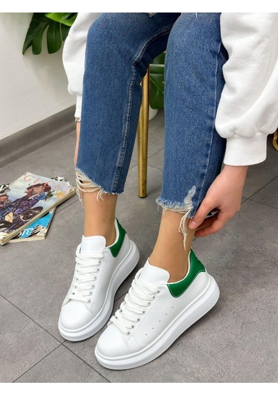 Erva'nın Butiği Beyaz Yeşil Queen Kadın Bağcıklı Sneakers-5024 Beyaz Yeşil Cilt