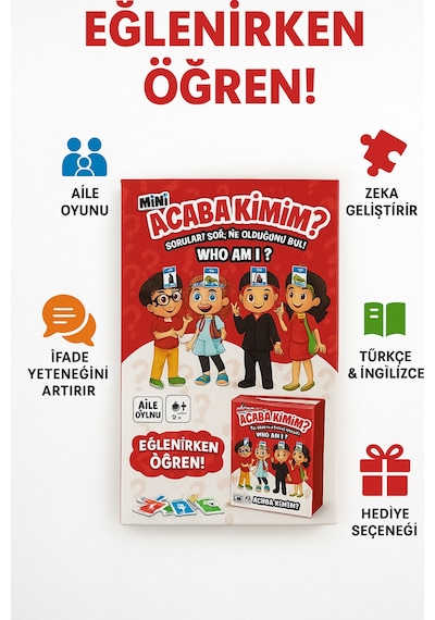 Mini Acaba Kimim Aile Oyunu Türkçe İngilizce Zeka Ve İfade Geliştiren Kartlı Eğlence Seti