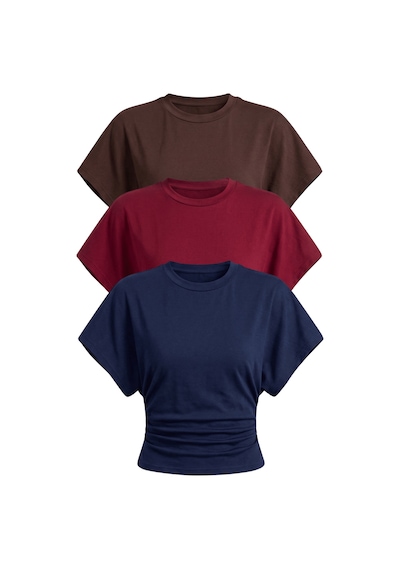 Genius Store Kadın Yarasa Kollu Bluz Pamuklu 3 Lü Bluz Yarasakol-3 Kahverengi-bordo-lacivert
