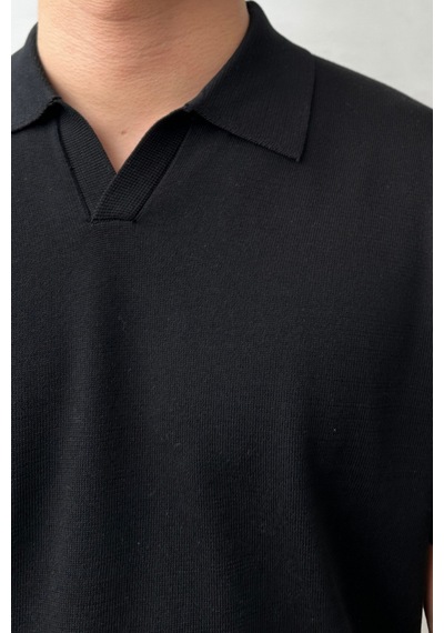 Tarz Cool Erkek Patlı Kısa Kollu Polo Yaka Triko T-shirt Siyah