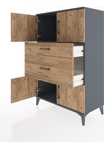 Hyperion Dolap Tek Raflı 2 Çekmeceli 4 Kapaklı 88x44x134 Antr... Antrasit