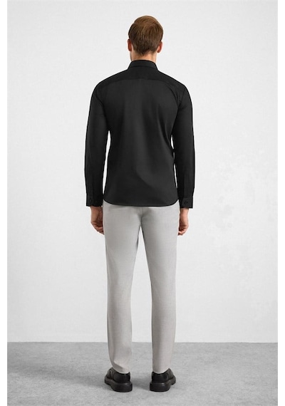 Süvari Siyah Slim Klasik Yaka Düz Casual Gömlek Sgm1008400025-s09