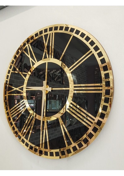 Ayna Denizi Golden Black Model Altın Siyah Renk 50 Cm Dekoratif Aynalı Duvar Saati Siyah