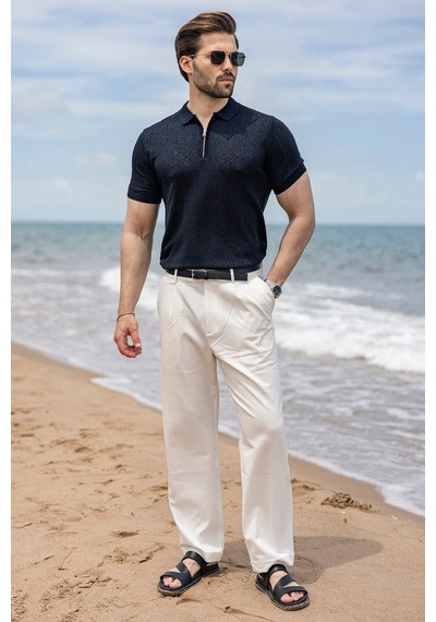 Madmext Lacivert Regular Fit Polo Yaka Triko Erkek Tişört E7503