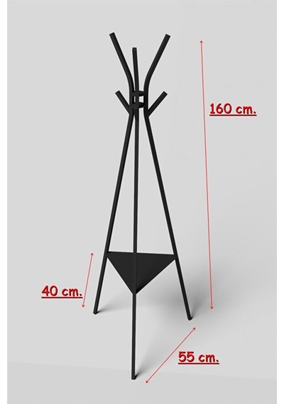 Raflı Ayaklı Askı 3 Ayaklı Antre Askı, Metal Ayaklı Askı 7500 Siyah