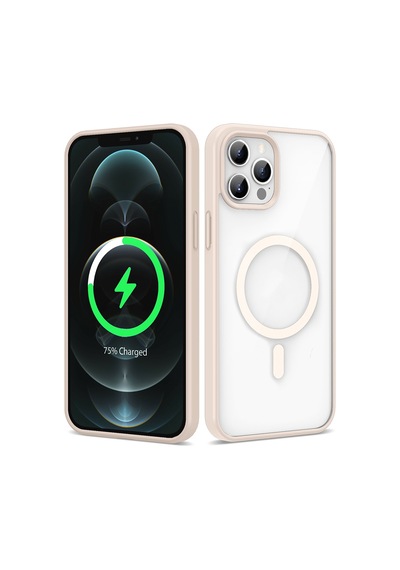 Zore Apple iPhone Uyumlu 12 Pro Max Kılıf Magsafe Wireless Şarj Özellikli Silikon Omsy Ege Kapak - Pembe