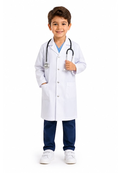 Lalvera Kız Erkek Cocuk Doktor Önlüğü, Laboratuvar Öğretmen Kıyafeti Kostümü - Çocuk Hemşire Önlük Beyaz