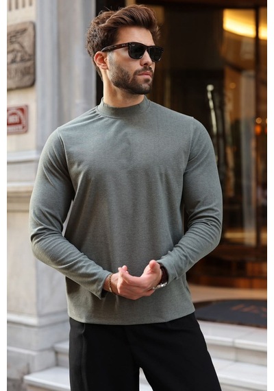 Madmext Haki Yarım Balıkçı Yaka Slim Fit Erkek Sweatshirt E7202