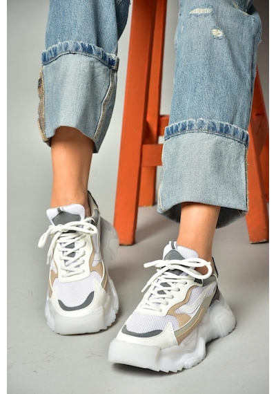 Fox Shoes S312612404 Beyaz Kumaş Kalın Tabanlı Spor Ayakkabı Sneakers Beyaz