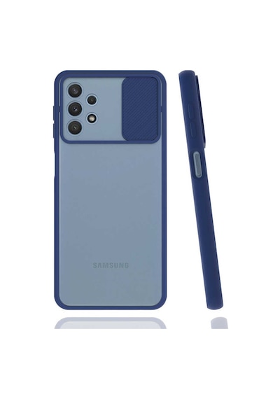Noktaks - Galaxy Uyumlu A32 4g Uyumlu - Kılıf Slayt Sürgülü Arkası Buzlu Lensi Kapak - Lacivert - T17111 Lacivert