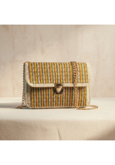 Patch&soul Desenli Kanvas Çanta- El Yapımı Bej-yeşil-sarı