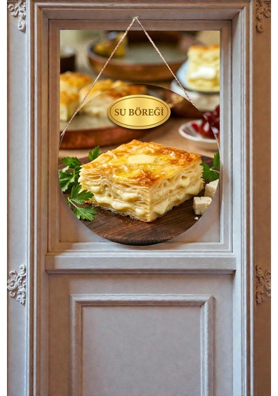 Su Böreği Görselli İpli Ahşap Duvar Kapı Tablosu, Börekçi, Cafe, Kahvaltı Salonu Süs Dekoru