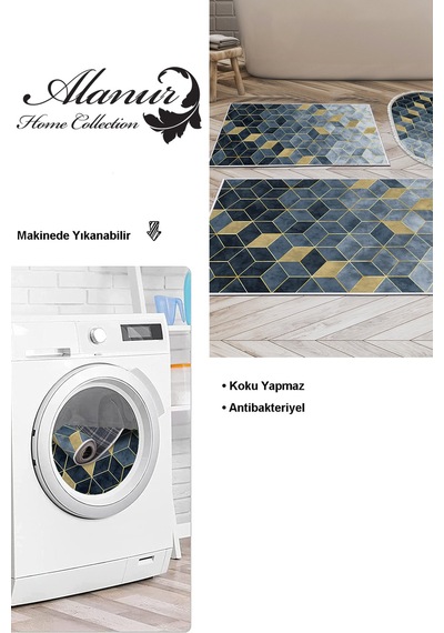 Dekoreko Kaymaz Taban Djt 3 Lü Banyo Paspas Takımı Star Pamuk Karışık Iskandinav 2146m Mavi