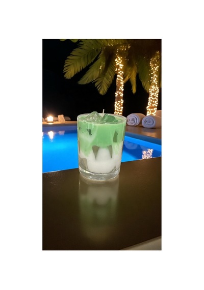 İce Matcha Latte Mum 9x8 Cm Yeşil Elma Kokulu Soya 100% Yeşil