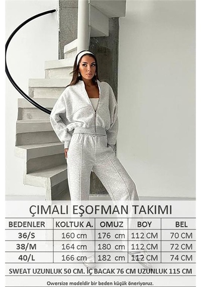 Neşeli Butik Kadın 3 İplik Şardonlu Oversize Eşofman Takımı Nbg105 Gri