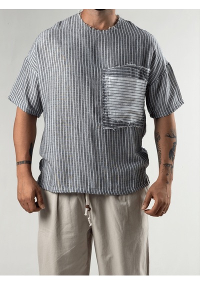 Cocopelli Siyah Çizgili Patch Bohem Erkek T-shirt Coc3289