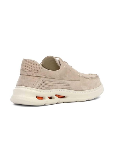 Erkek Bej Bağcıklı Kalın Tabanlı Nubuk Deri Sneaker